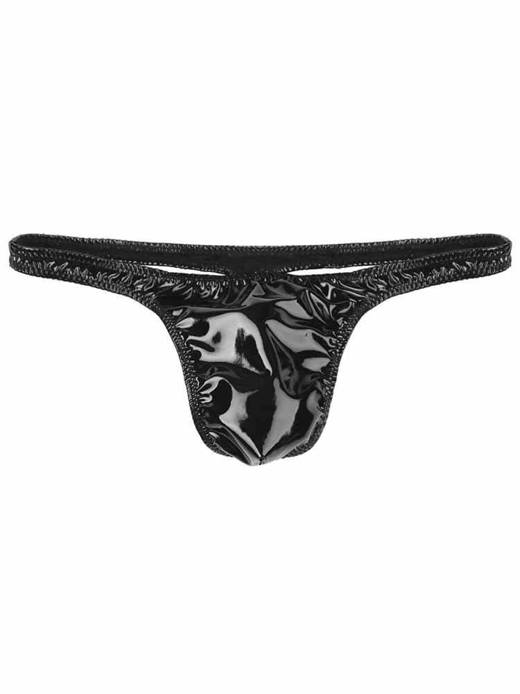 Men's Shiny Leather U-Convex Pouch Sexy Thong