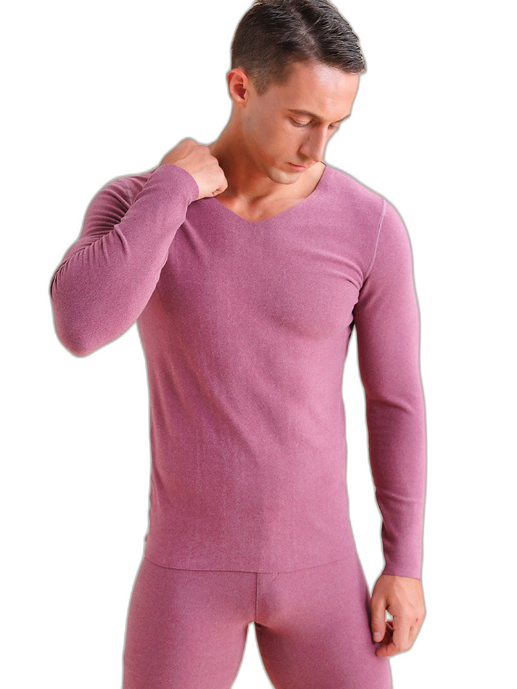Men's V-neck Fleece Thermal Underwear Set