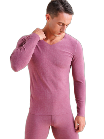 Men's V-neck Fleece Thermal Underwear Set