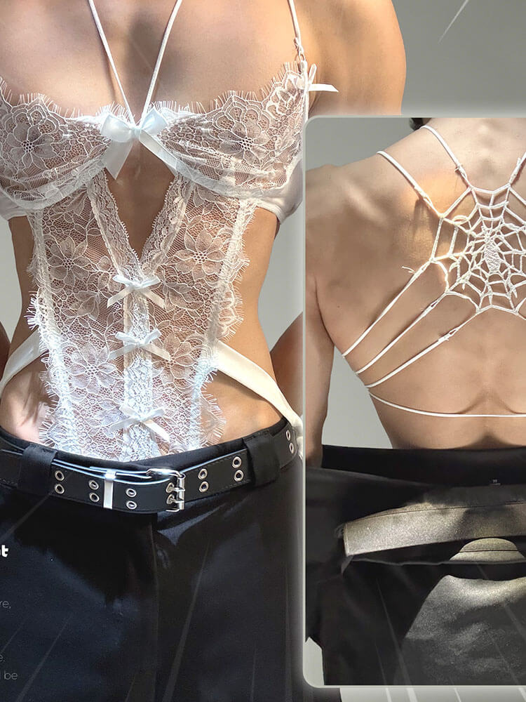 Men's Sexy Sheer Spiderweb Lace Bodysuit