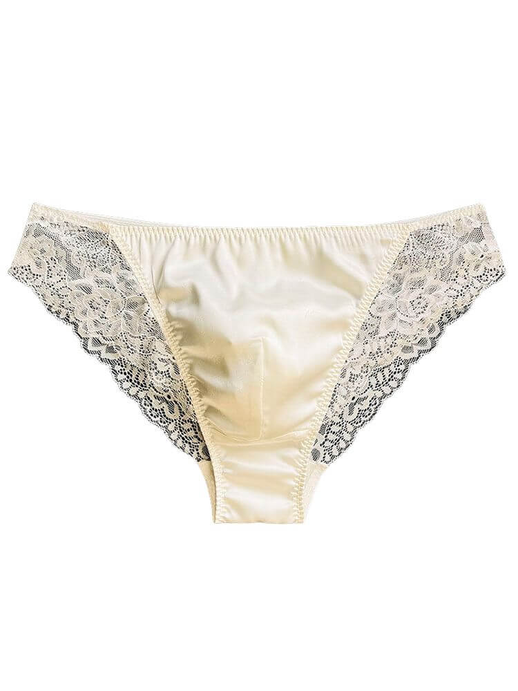 Men's Sexy Low-Rise Transparent Lace Silk Briefs