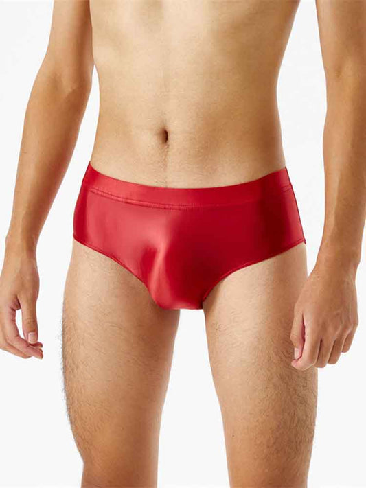 Men's Solid Color Glossy Elastic Briefs