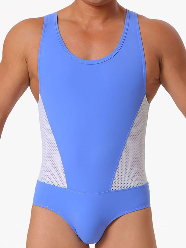 Men's Sexy Mesh Panels High-Stretch Nylon Bodysuit
