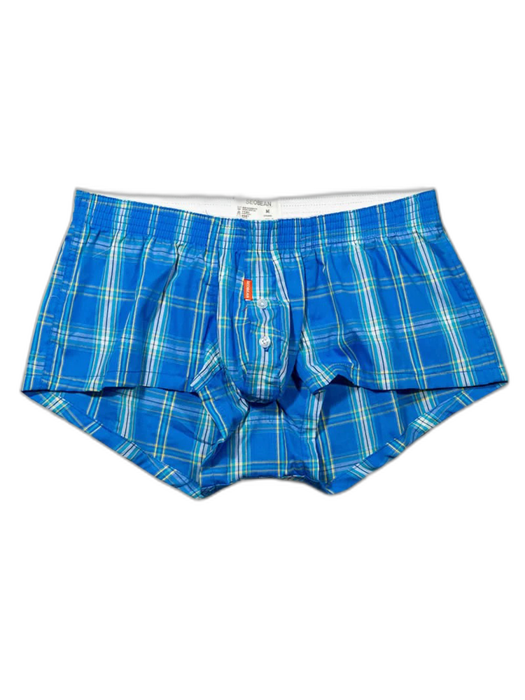 Men's Classic Plaid Cotton Trunks With Button Fly