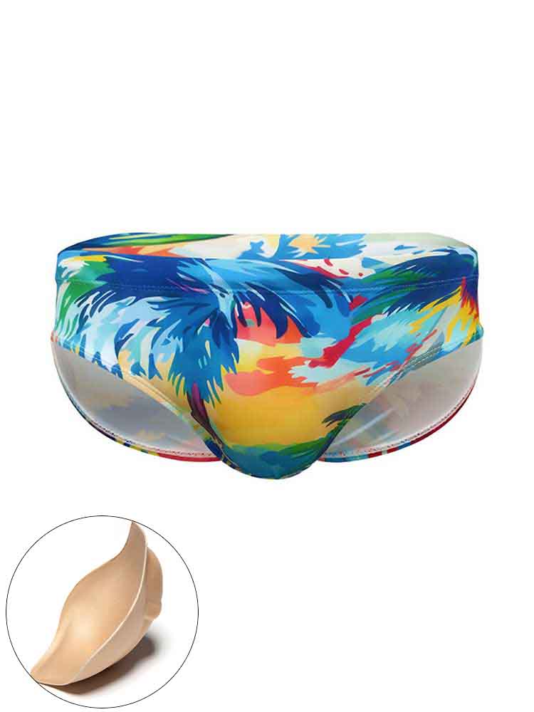 Men's Ink-Art Beach Sunset Print Swim Briefs