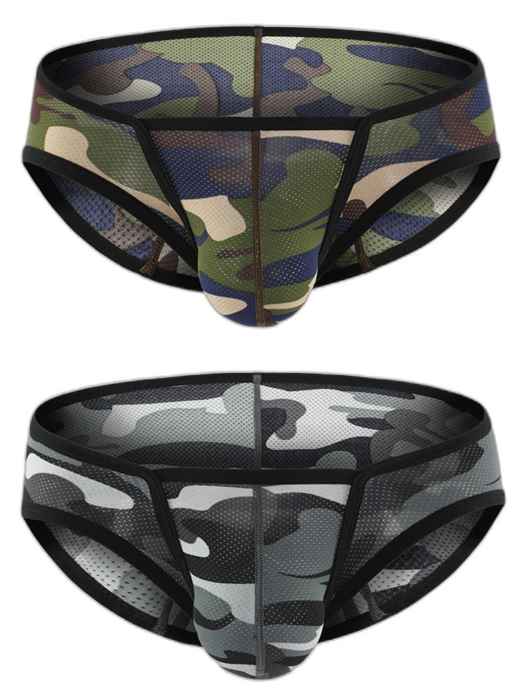 Men’s Sexy Camo Print Mesh Bikini