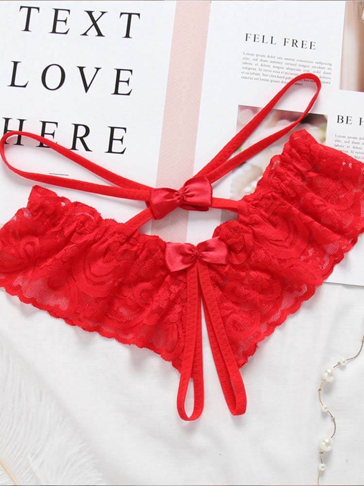 Men's Sexy Lace Bow Open-Crotch Briefs