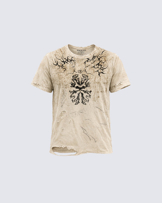 Vintage Washed Distressed Design Printed T-Shirt