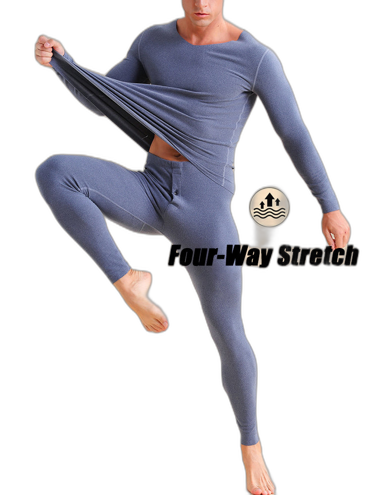 Men's V-neck Fleece Thermal Underwear Set