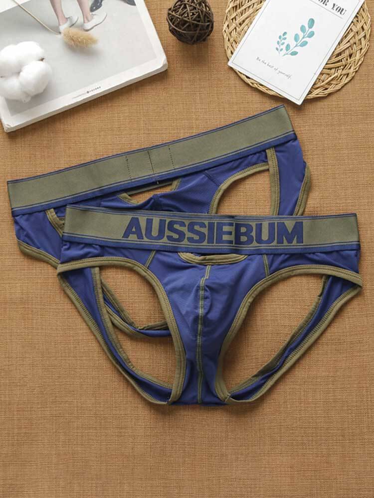 Men's Sexy Low Waist Hollow Double Thong Briefs