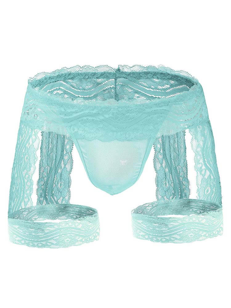 Men's Lace Thongs - Light Blue