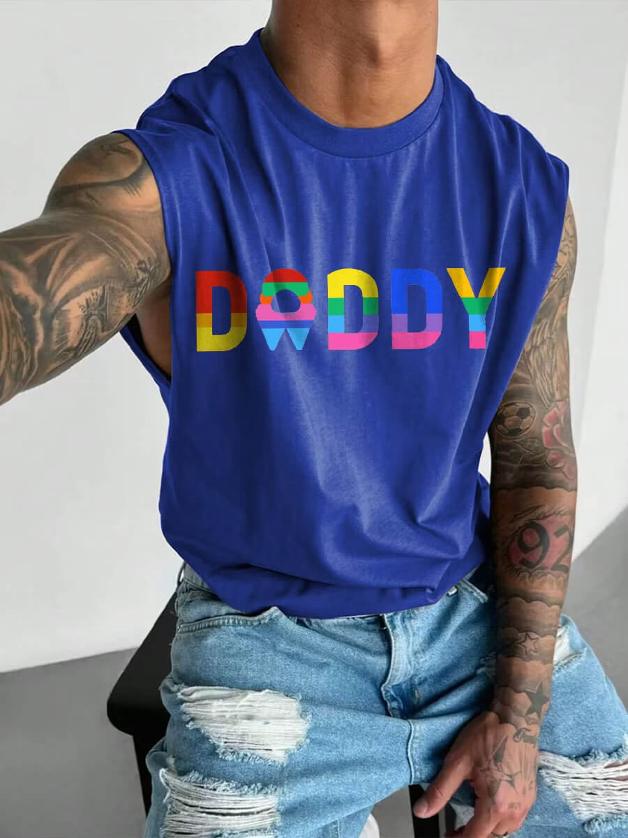 Men's Daddy Rainbow Pride LGBT Print Wide Shoulder Vest