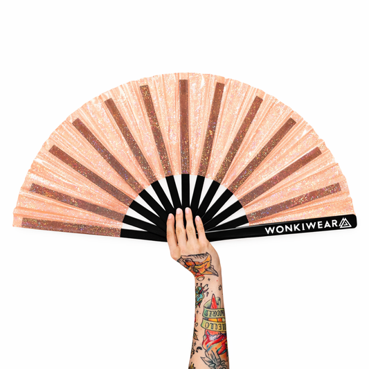 Transparent Peach Disco Glitter XL Festival Fan