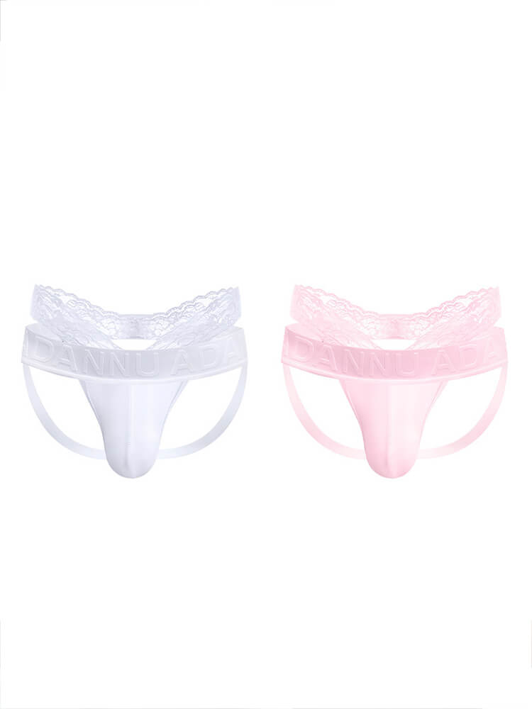Men's Sexy Solid Color Low-Rise Lace Modal Double Thong