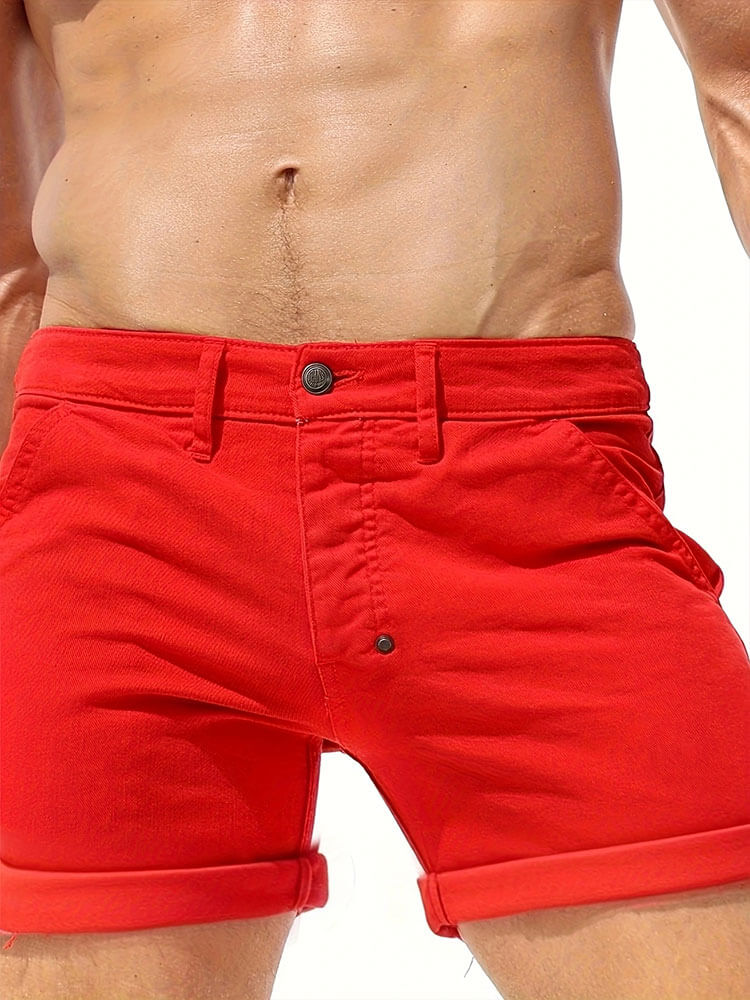 Men's Solid-Color Casual Cotton Denim Shorts