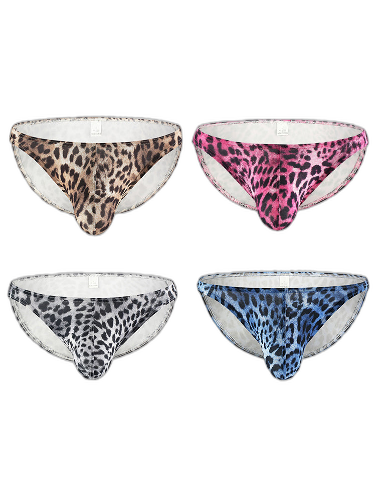 4 Pack Men's U-Convex Leopard Print Nylon Bikini