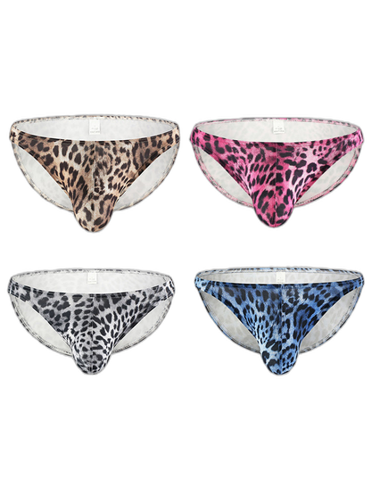 4 Pack Men's U-Convex Leopard Print Nylon Bikini
