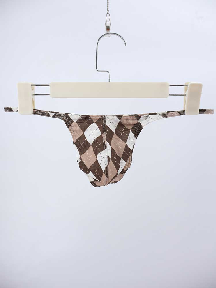 Men's Plaid Print Sexy Bikini Quick-Drying Thong