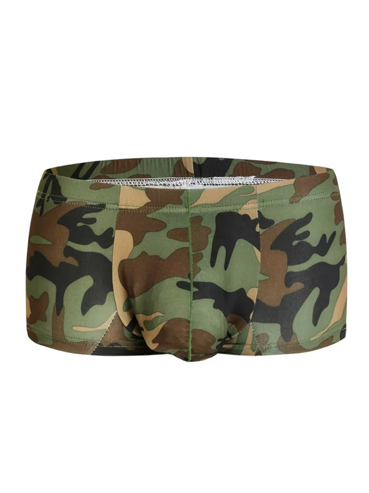 Men’s Camo Print Trunks With U Convex Front Pouch