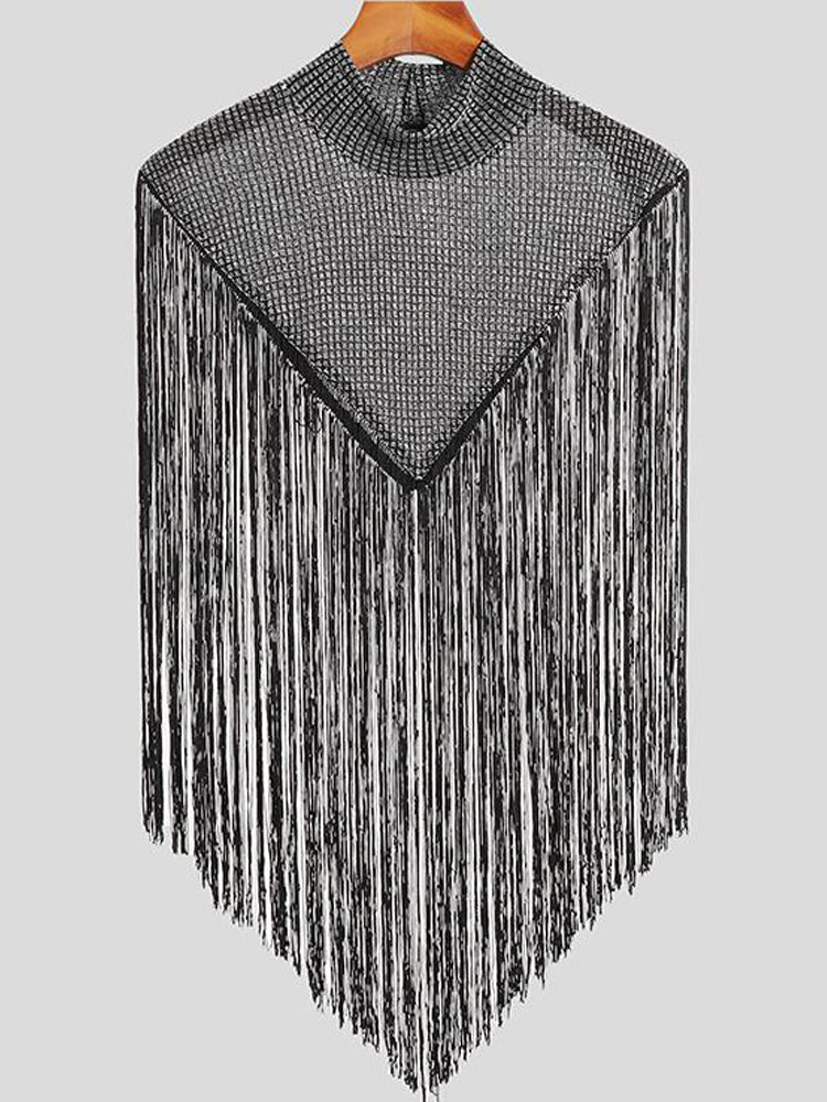 Irregular Patchwork Tassel Sleeveless Cape