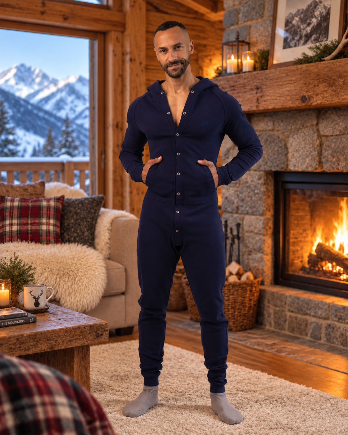 Hooded Long Sleeve Union Suit - Navy