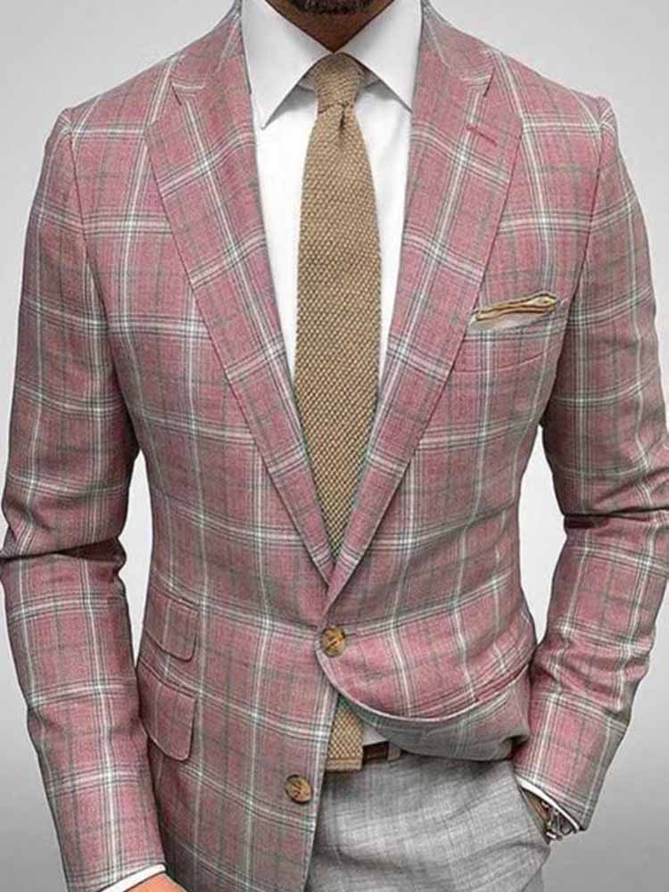 Men's Plaid Lapel Long Sleeve Blazer