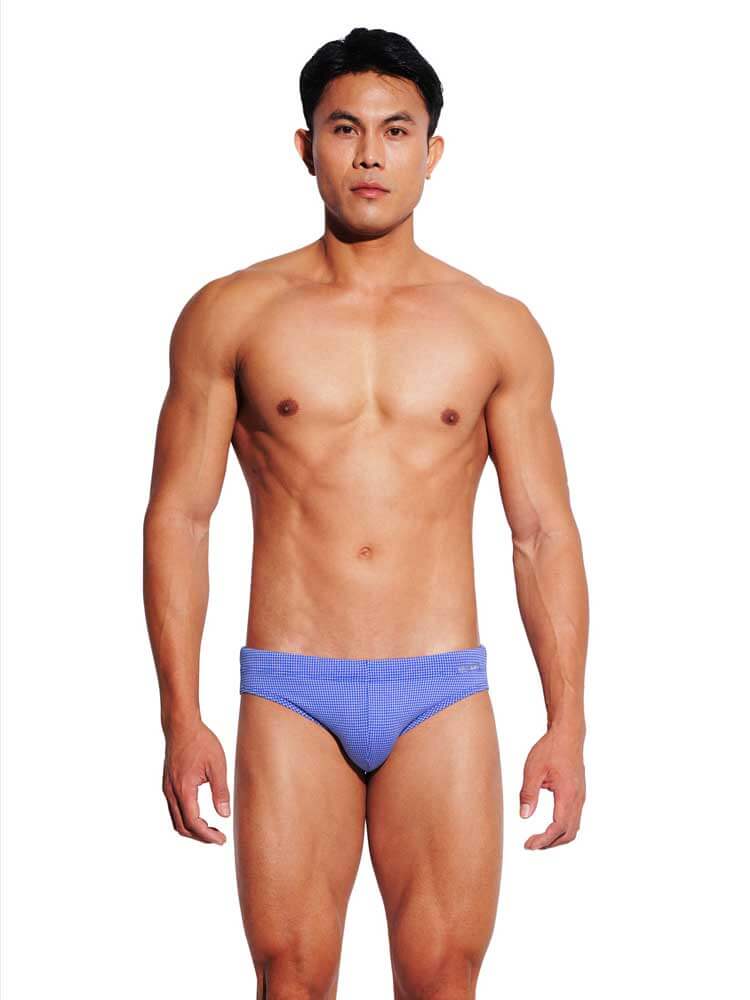 Men's Plaid Print Low-Rise Quick-Dry Swim Briefs