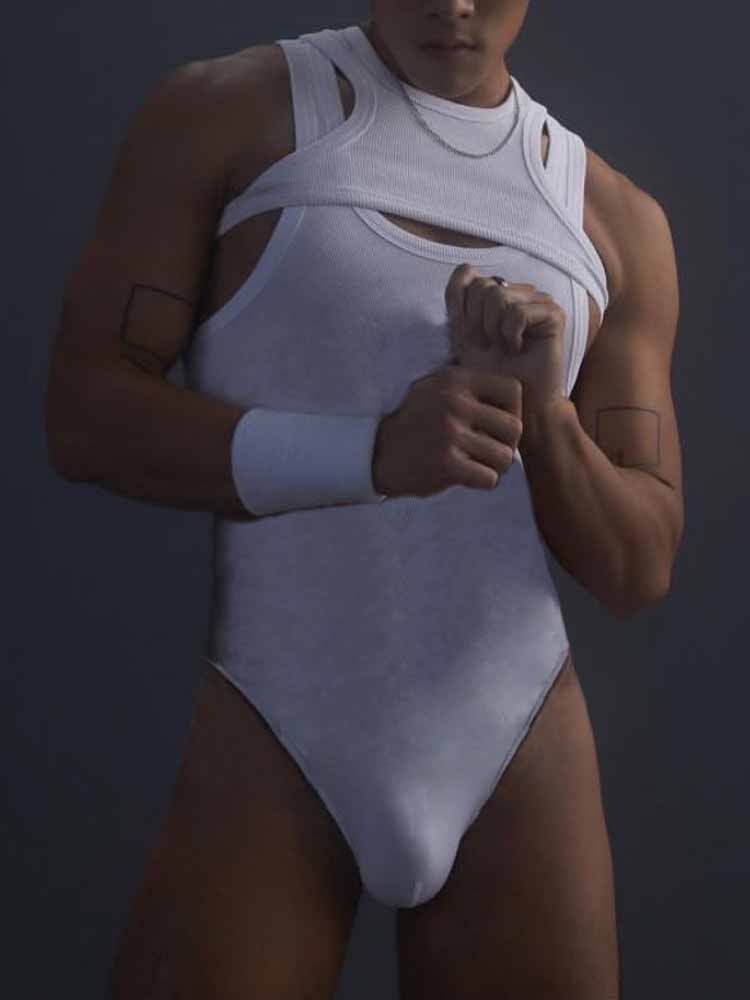 Men's Irregular Tank Top Jockstraps Set - Black