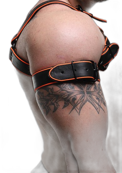 ruff GEAR Leather Reflector Bicep Strap Black Neon Orange