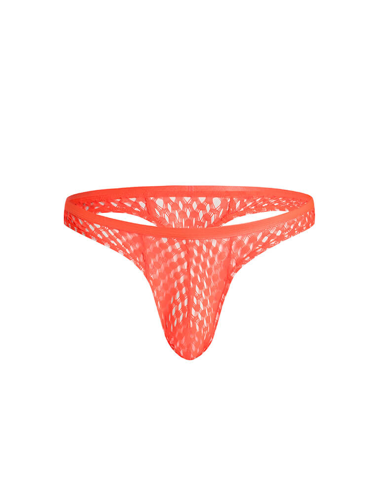 Men's Sexy Solid Color Hollow Mesh Thong
