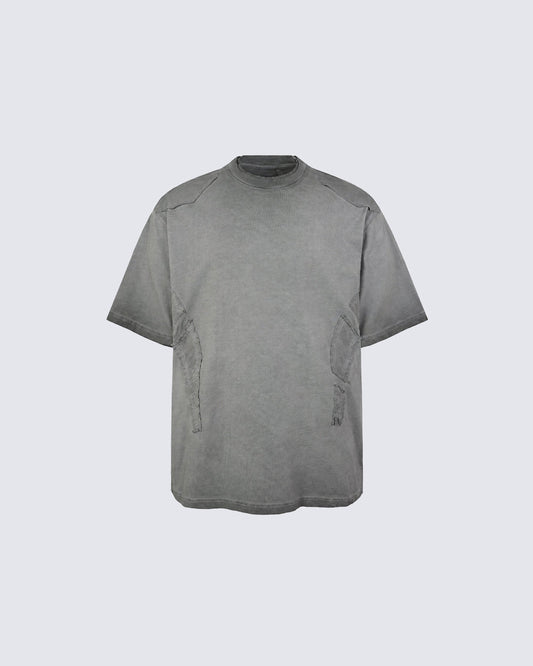 Grunge Washed Raw Edge Patchwork Boxy Tee New