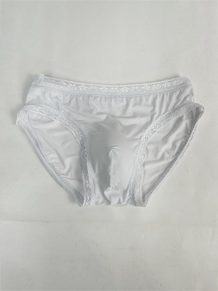 Men's Sexy Solid-Color Lace-Trim Comfortable Briefs