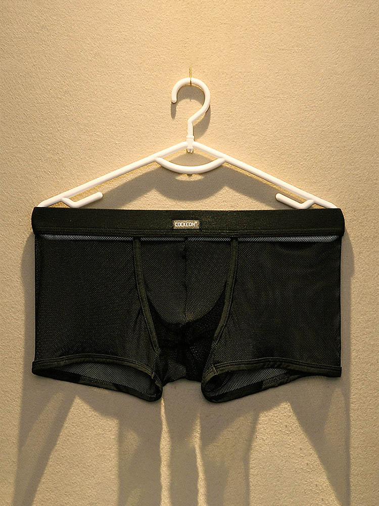 Men's Mesh Solid Color U-Convex Pouch Boxer Briefs