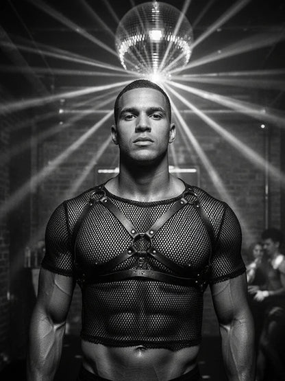 Men's Fishnet Mesh Party/Prom Cropped T-shirt