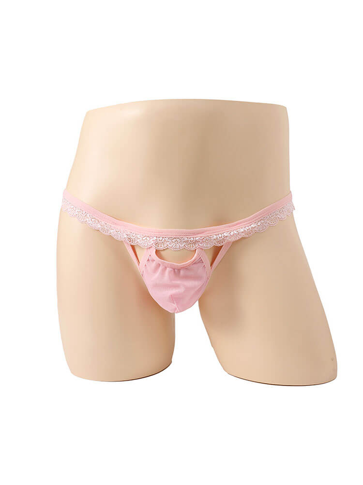 Men's Sexy Lace-Waistband Cut-Out Thong
