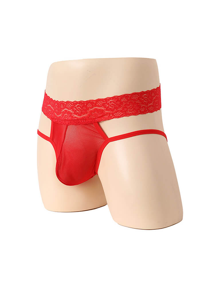 Men's Sexy High Waist Lace See-Through Jockstrap