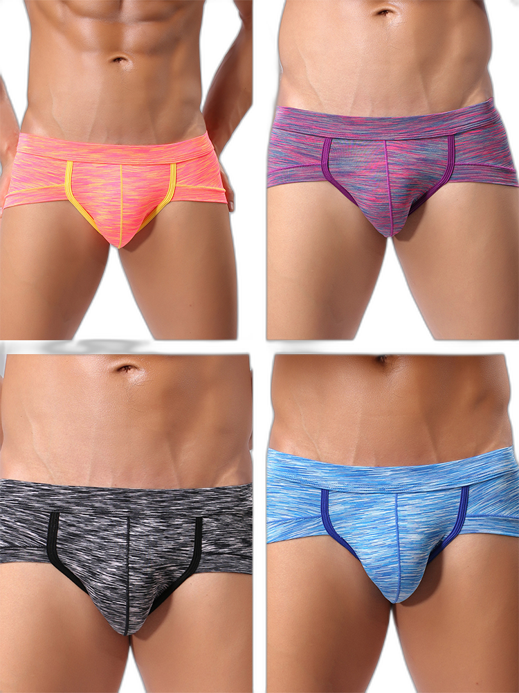 4 Pack Men's Striped U-convex Pouch Briefs