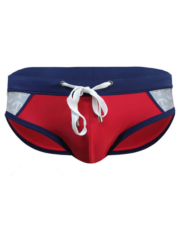 Men's Sexy Color-Block Drawstring Beach Swim Briefs