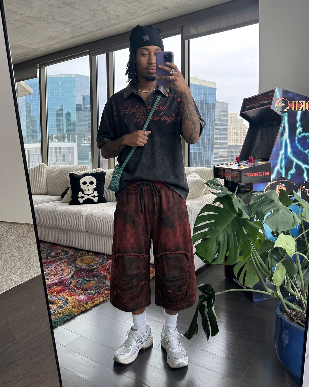 KIIKIO -New Washed Distressed Panel Drawstring Shorts