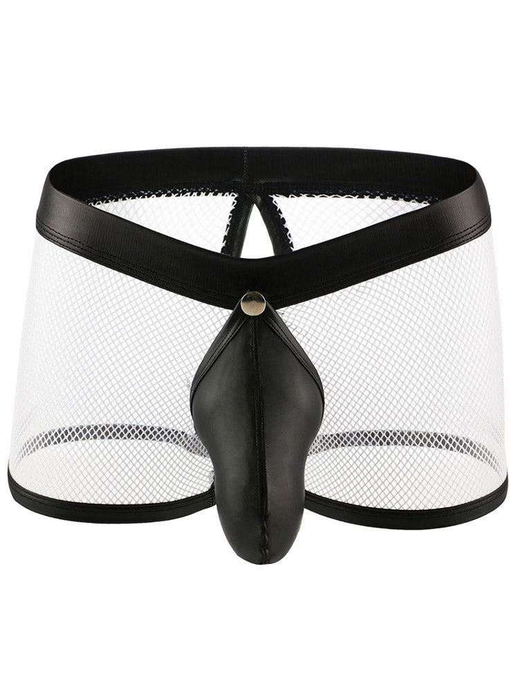 Men's Mesh Breathable Sexy Open-hole Fun Boxer Briefs