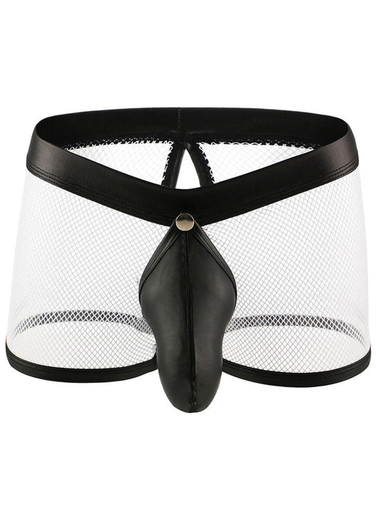 Men's Mesh Breathable Sexy Open-hole Fun Boxer Briefs