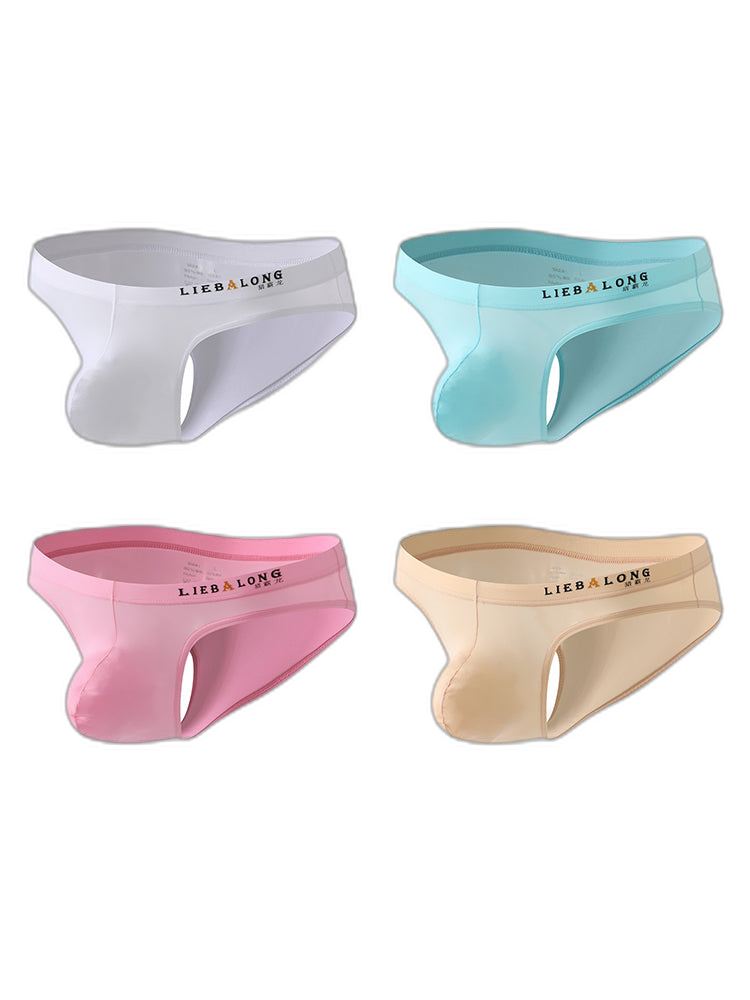 4 Pack Men's Ice Silk Low-Rise Big Pouch Sexy Comfortable Bikini