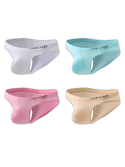 4 Pack Men's Ice Silk Low-Rise Big Pouch Sexy Comfortable Bikini