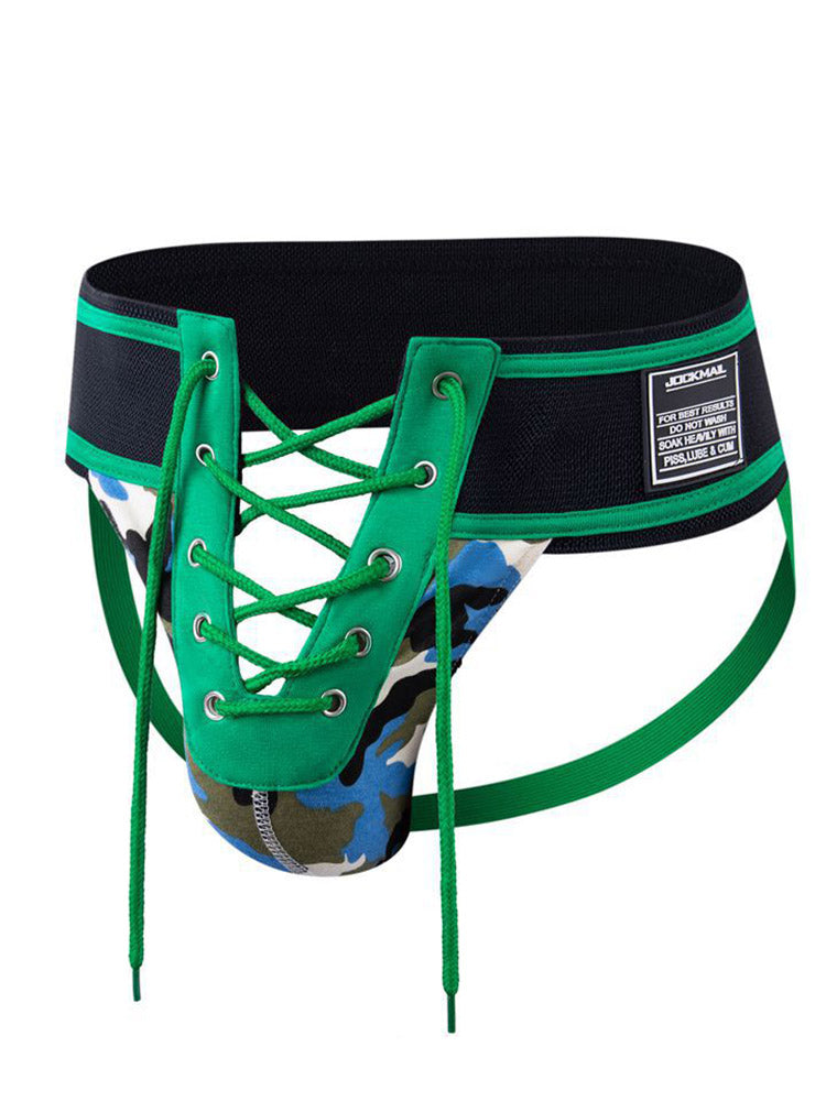 Men’s Lace-Up Camo Thong – Soft Stretch & Adjustable Fit