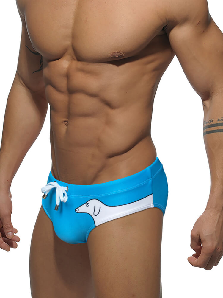 Men's Dog Print Beach Drawstring Swim Briefs