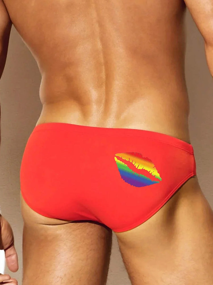 Men's Pride Rainbow Kiss Print Briefs