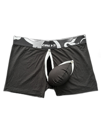 Men's Detachable Pouch Easy-Access Open Fly Modal Split-Crotch Boxers Briefs