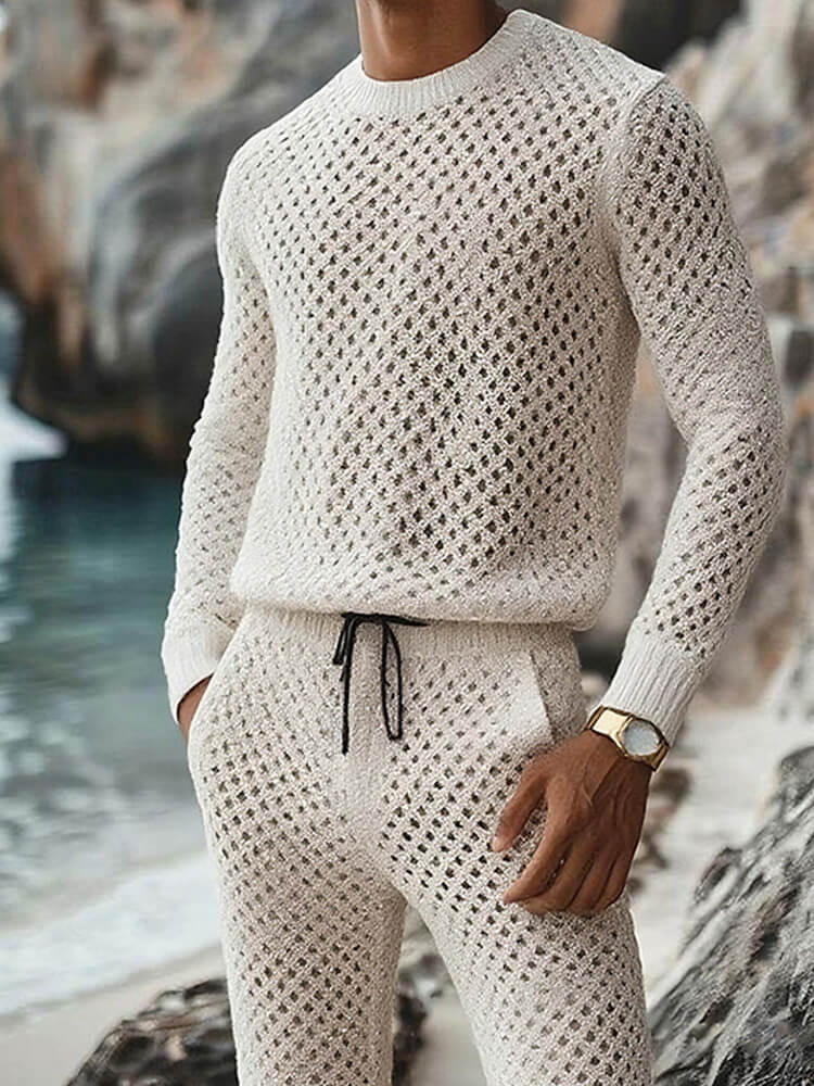 Men's Casual Loose-Fit Hollow Knit Set
