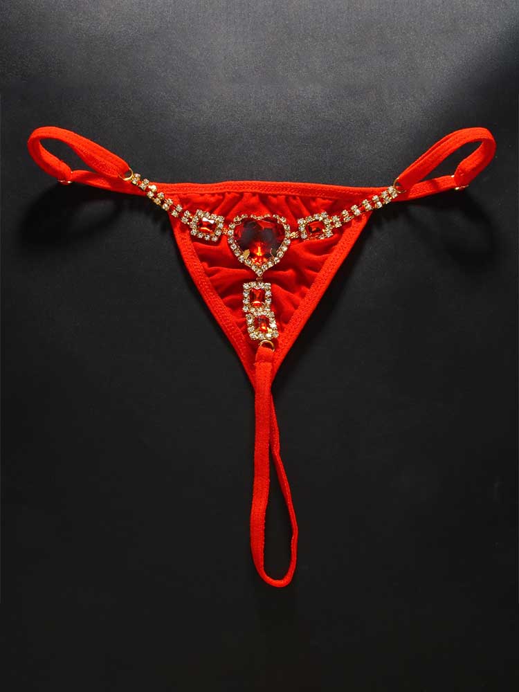 Heart Rhinestone Adjustable Bikini Thong