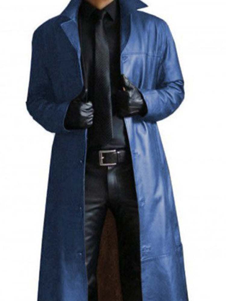 Men's Long PU Leather Overcoat